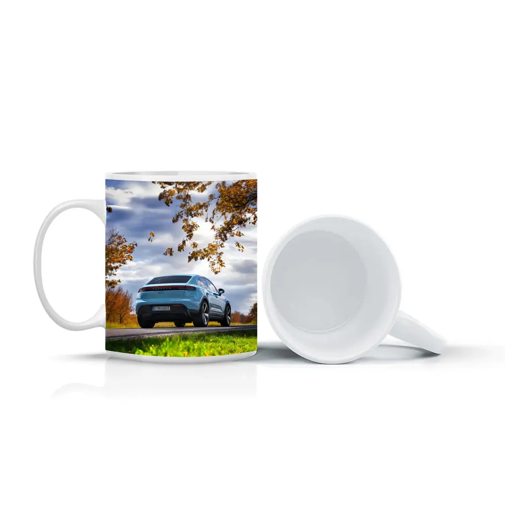 Porsche Macan Blue On Autumn Country Road – Mugs