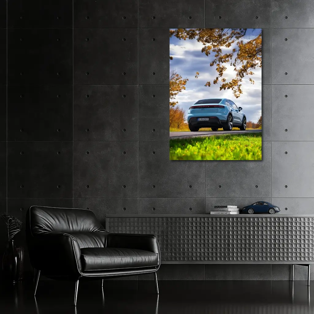 Porsche Macan Blue On Autumn Country Road – Wall Art