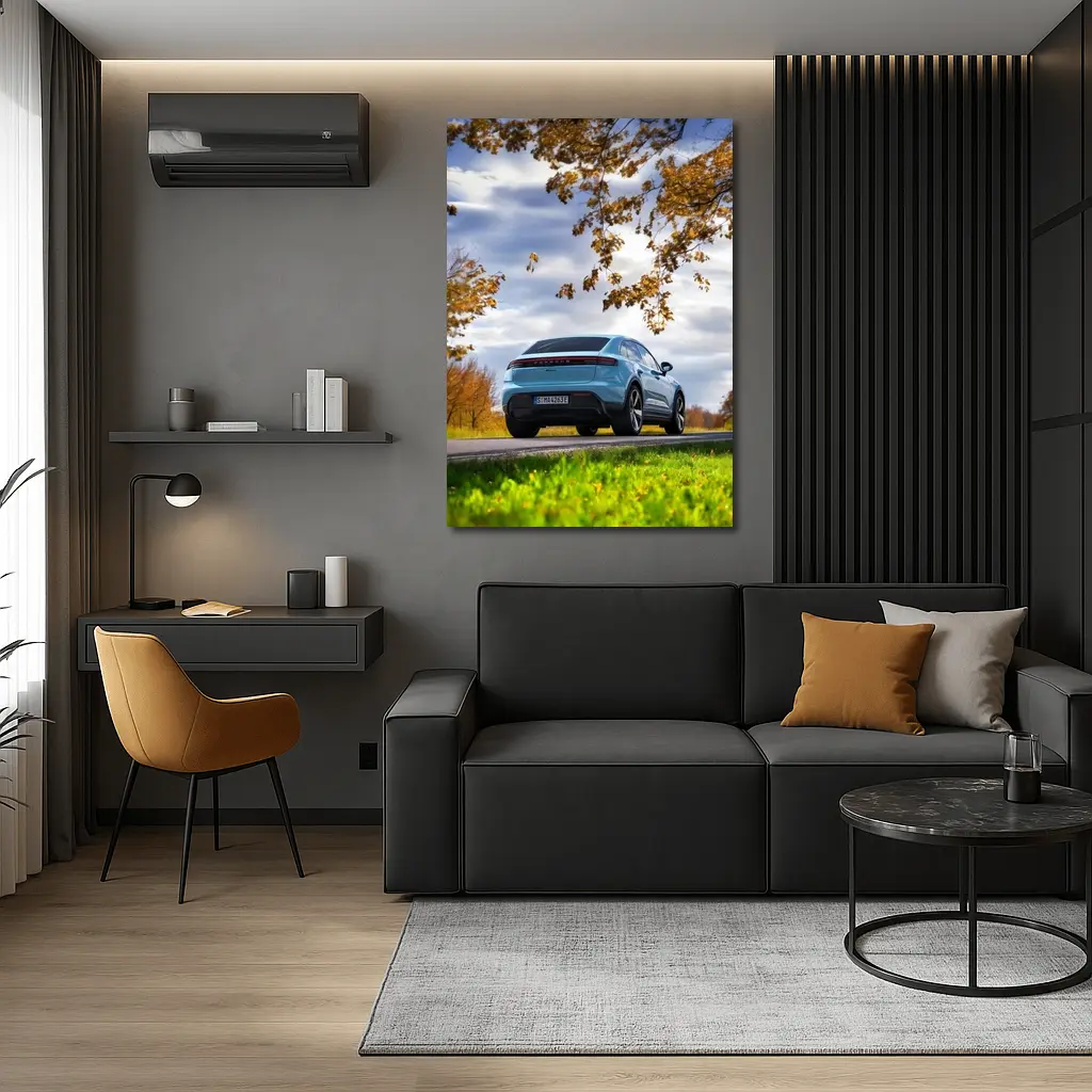 Porsche Macan Blue On Autumn Country Road – Wall Art