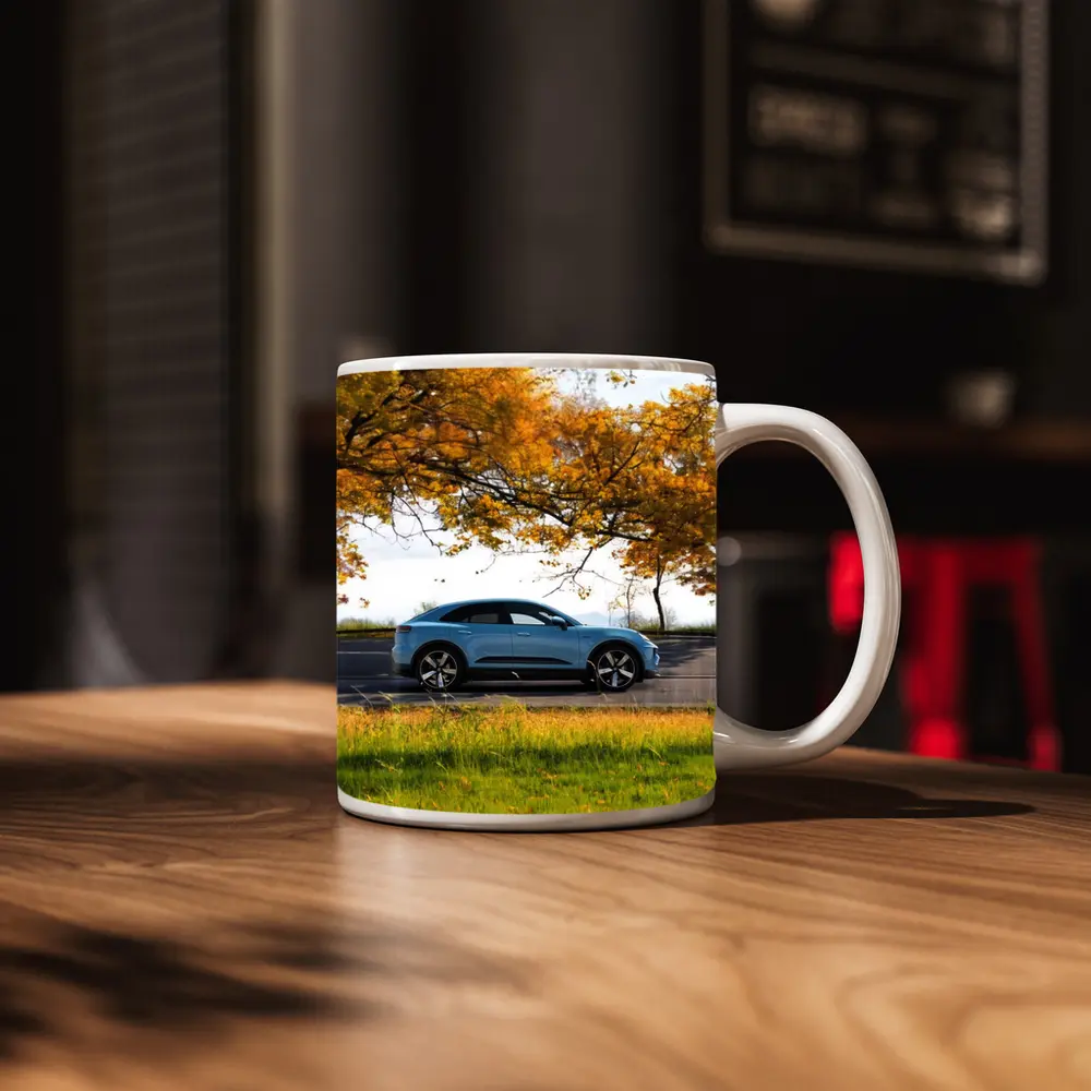 Porsche Macan Blue Side Profile Autumn Trees – Mugs