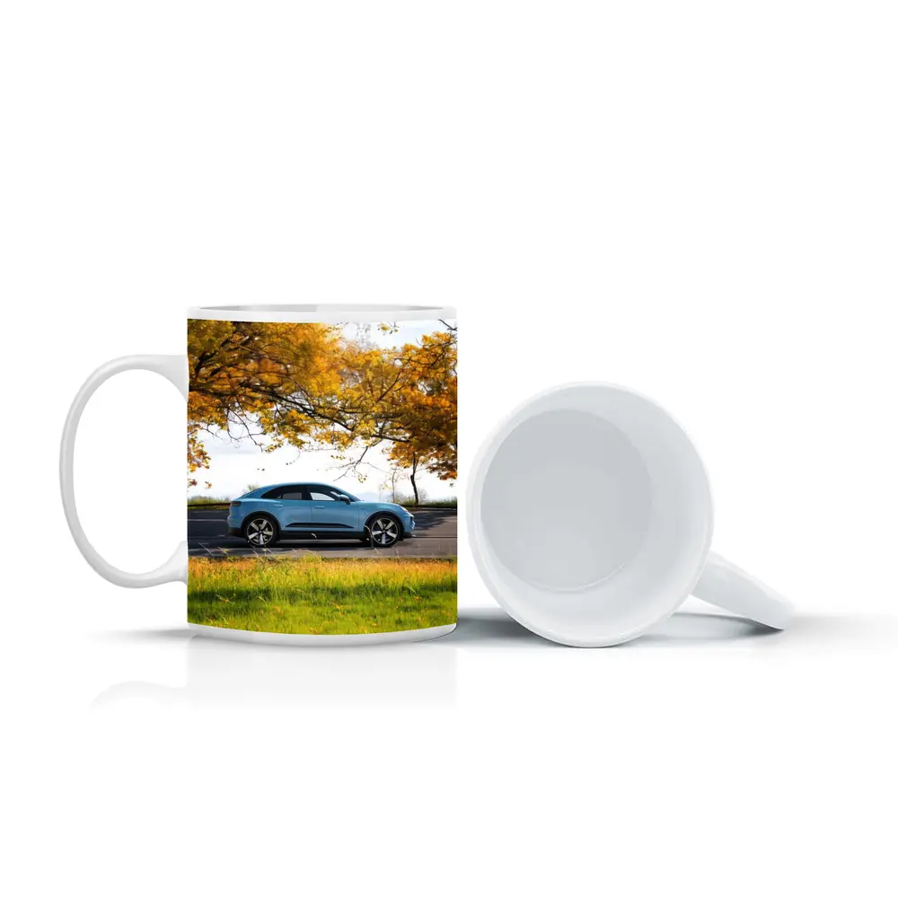 Porsche Macan Blue Side Profile Autumn Trees – Mugs