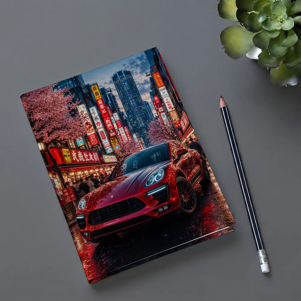 Porsche Macan Red Tokyo Night Street – Notebooks