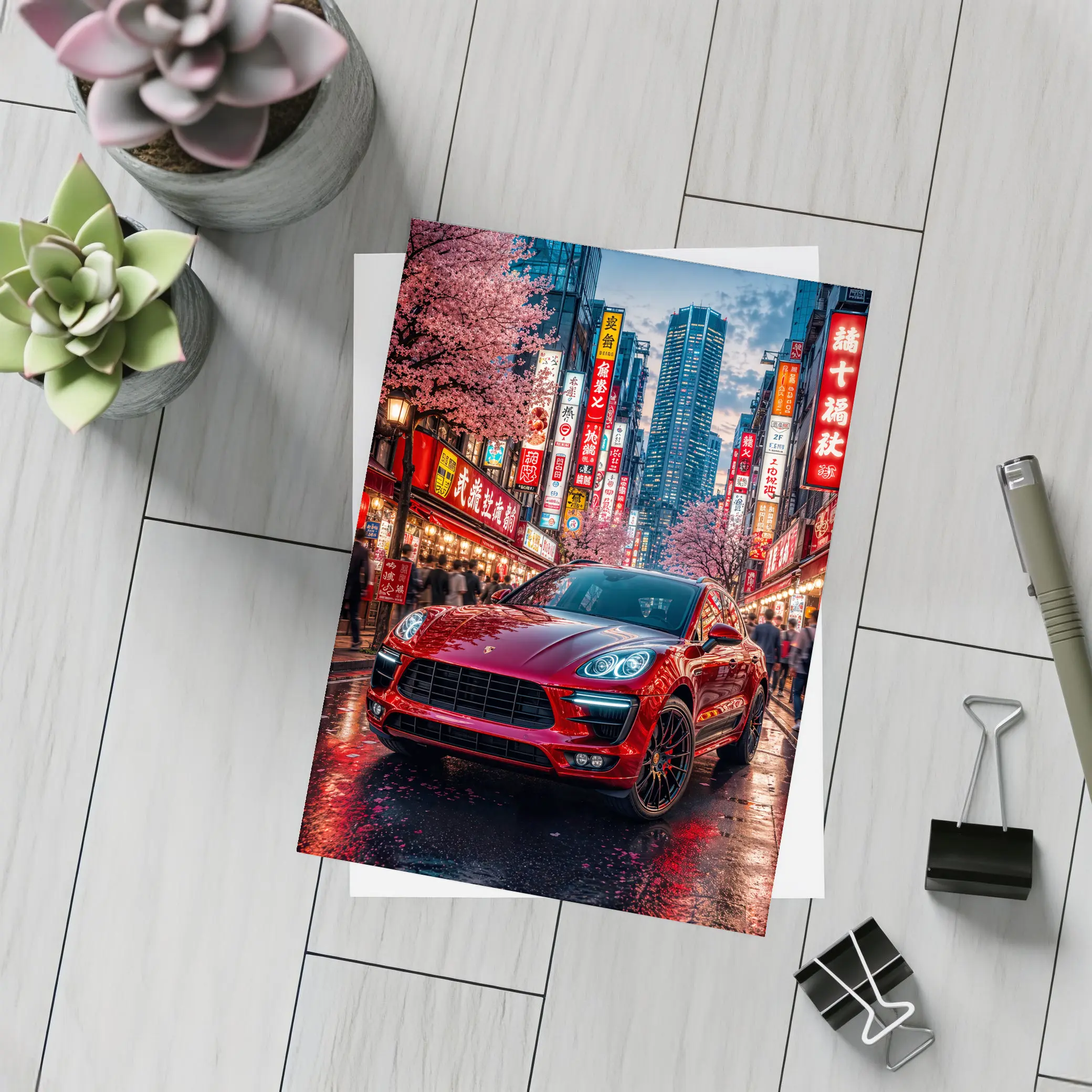 Porsche Macan Red Tokyo Night Street – Postcards