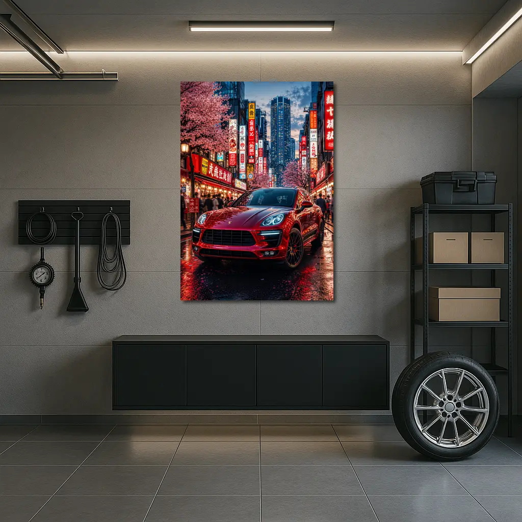Porsche Macan Red Tokyo Night Street – Wall Art