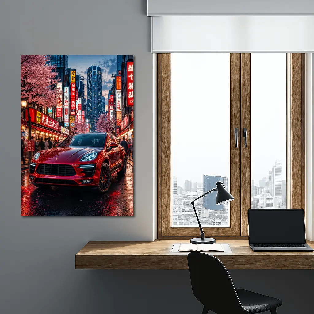Porsche Macan Red Tokyo Night Street – Wall Art