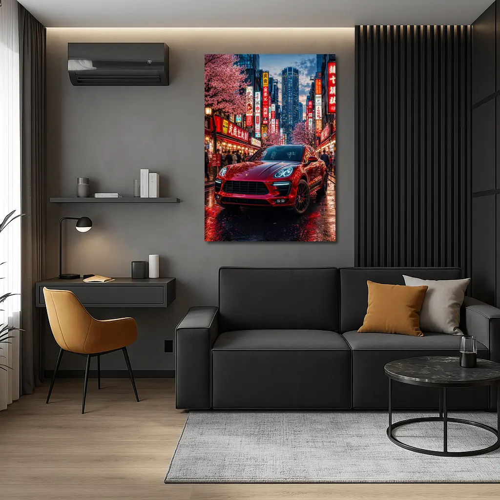 Porsche Macan Red Tokyo Night Street – Wall Art