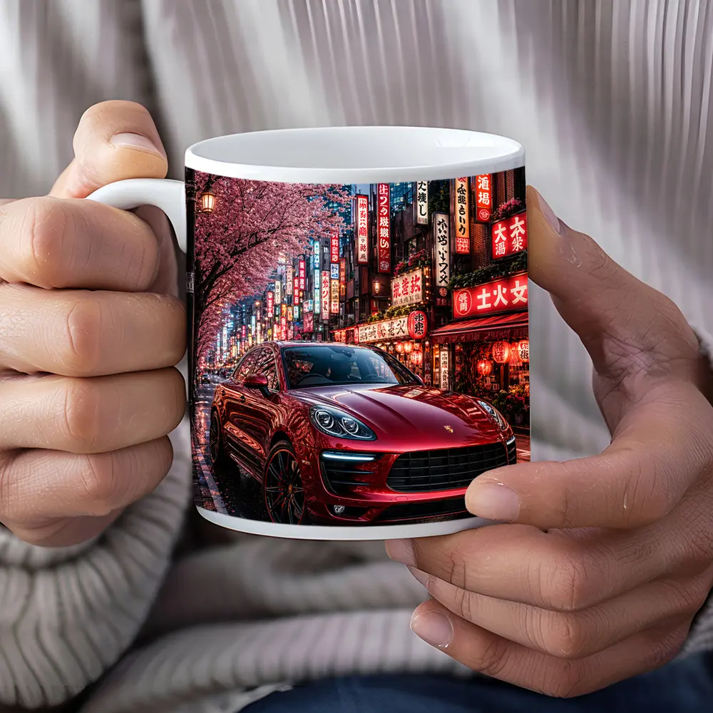 Red Porsche Macan Tokyo Cherry Blossom Street – Mugs