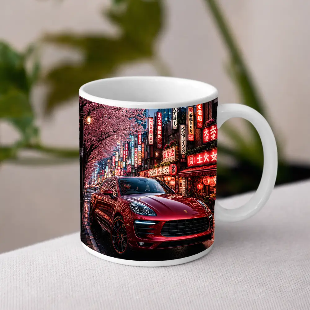 Red Porsche Macan Tokyo Cherry Blossom Street – Mugs
