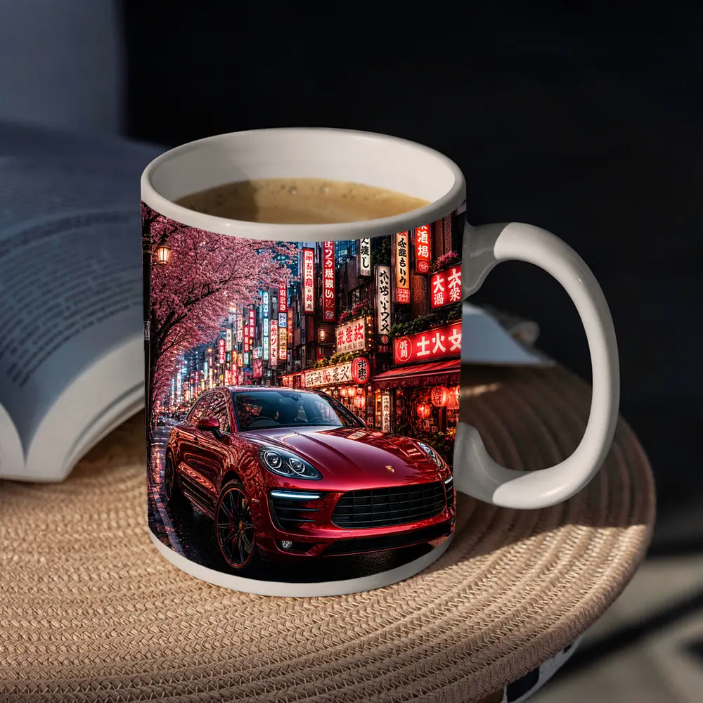 Red Porsche Macan Tokyo Cherry Blossom Street – Mugs