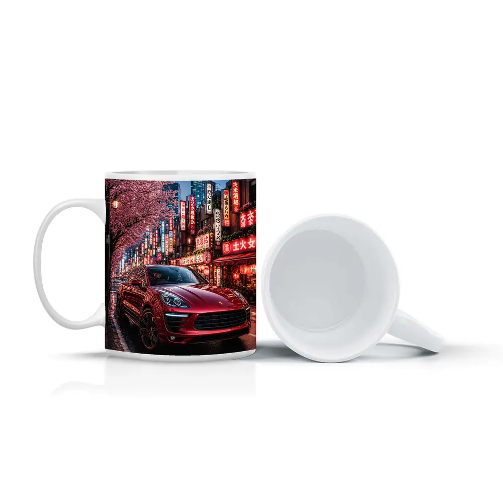 Red Porsche Macan Tokyo Cherry Blossom Street – Mugs