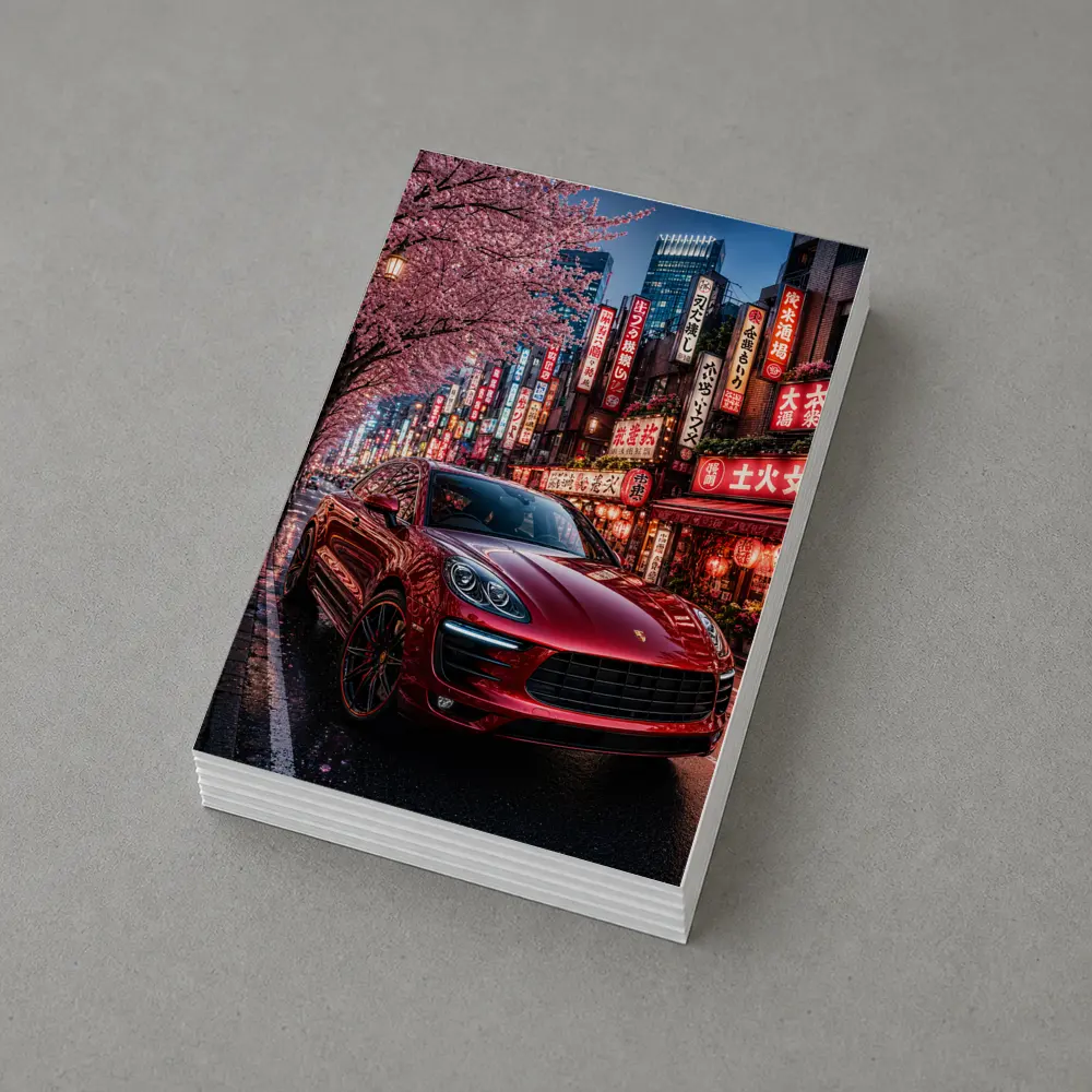 Red Porsche Macan Tokyo Cherry Blossom Street – Postcards