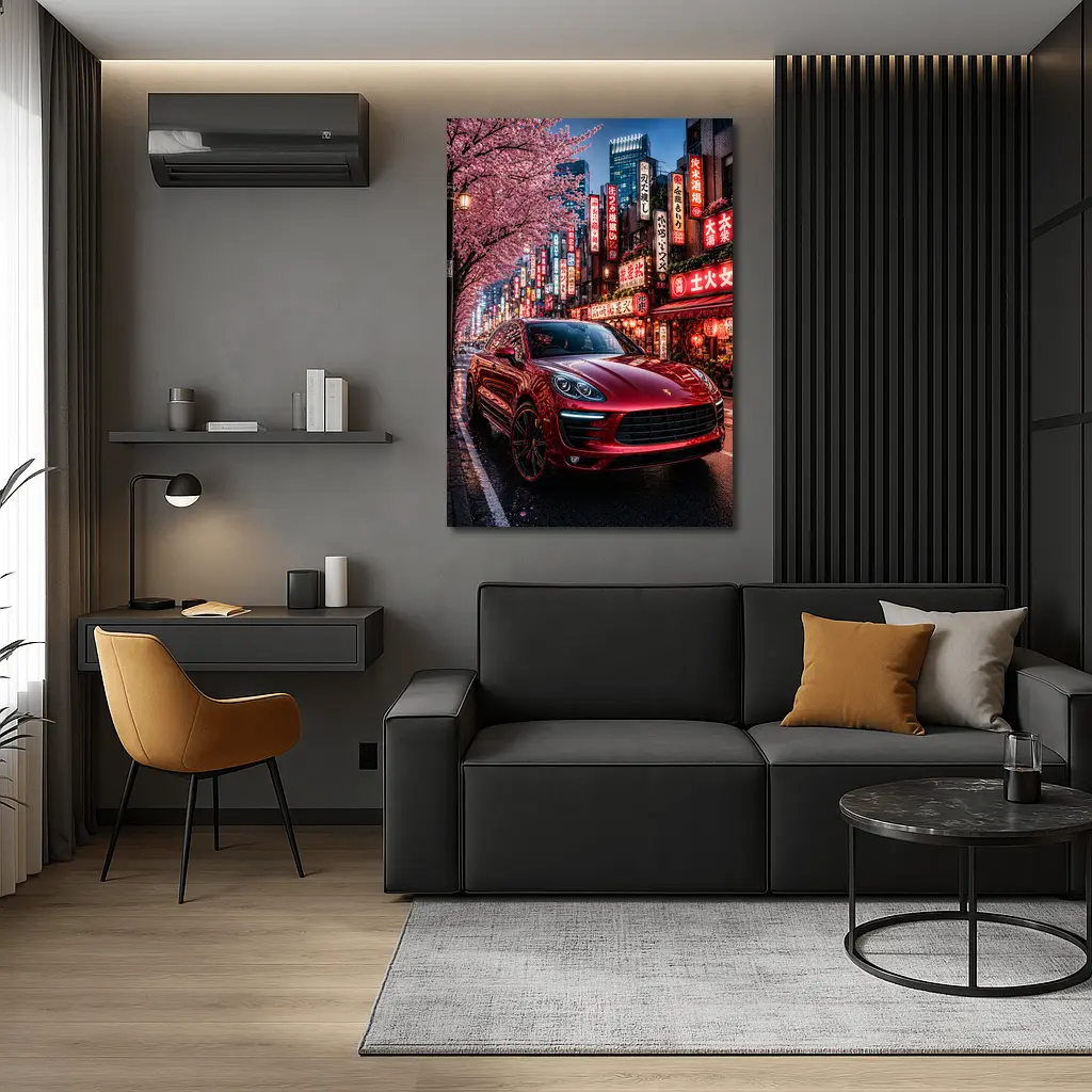 Red Porsche Macan Tokyo Cherry Blossom Street – Wall Art