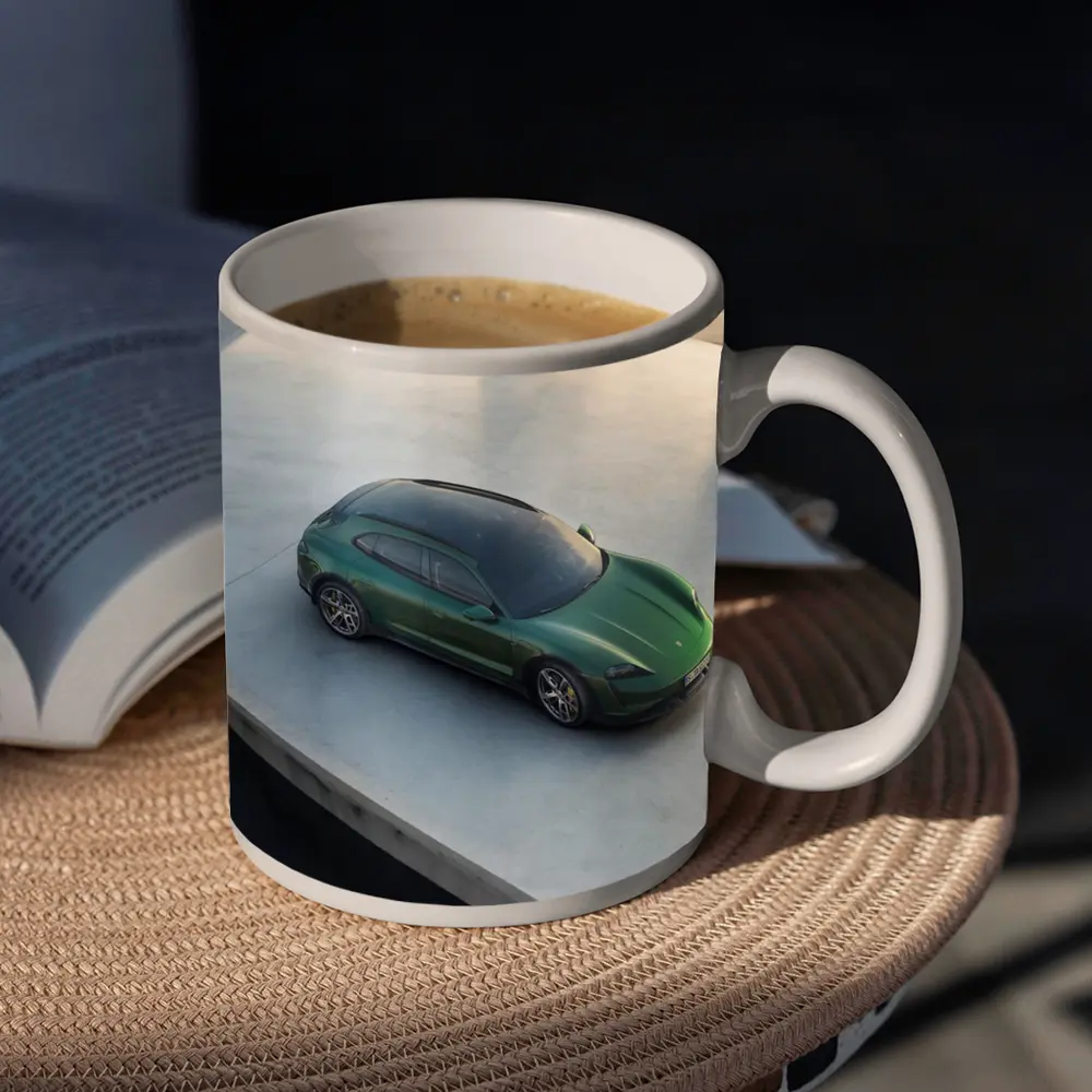 Green Porsche Taycan Sport Turismo Overhead View – Mugs