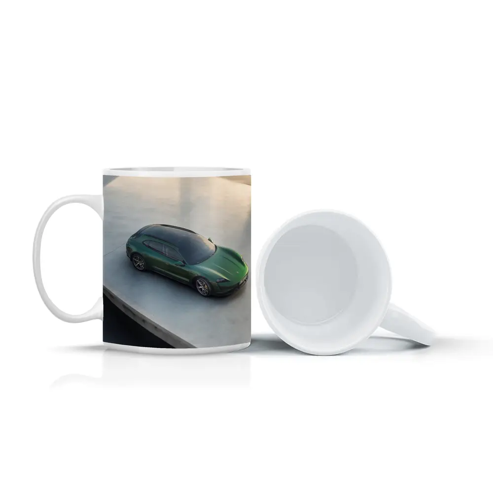 Green Porsche Taycan Sport Turismo Overhead View – Mugs
