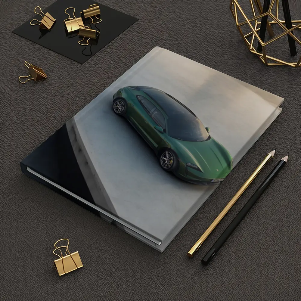 Green Porsche Taycan Sport Turismo Overhead View – Notebooks