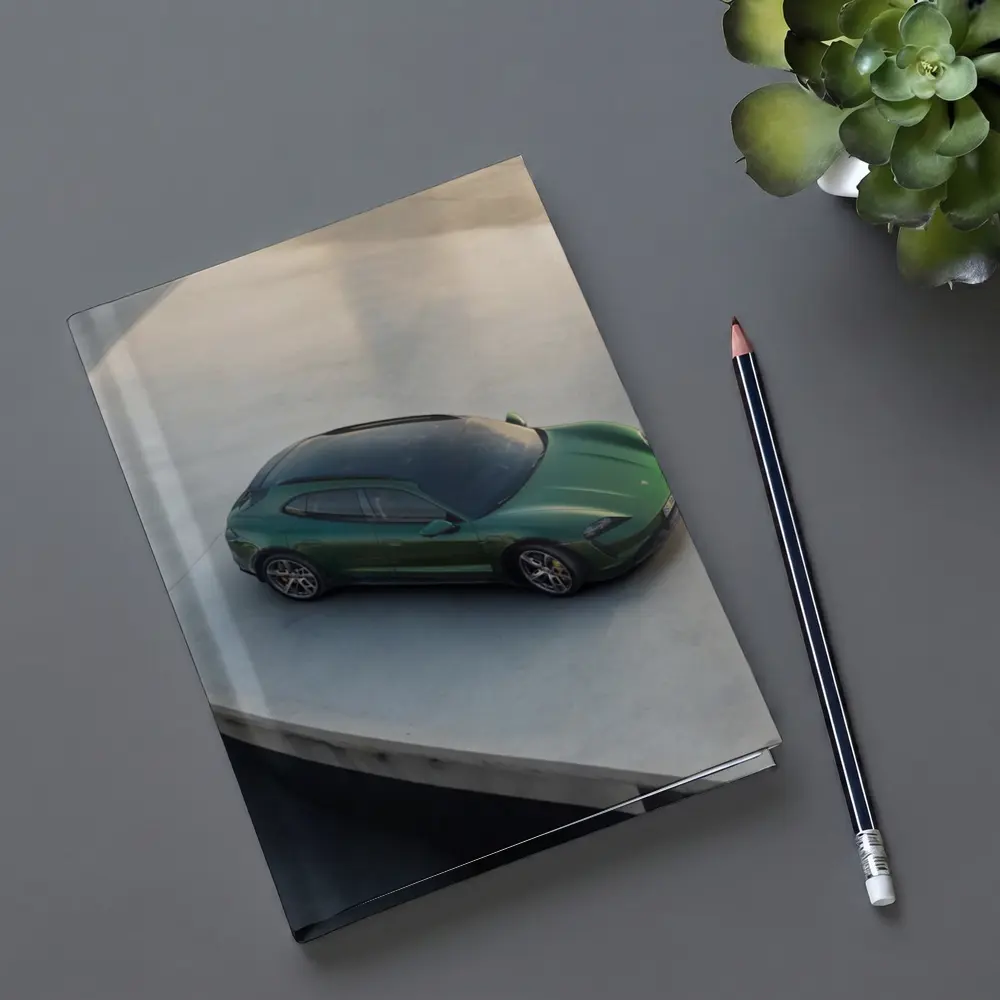 Green Porsche Taycan Sport Turismo Overhead View – Notebooks