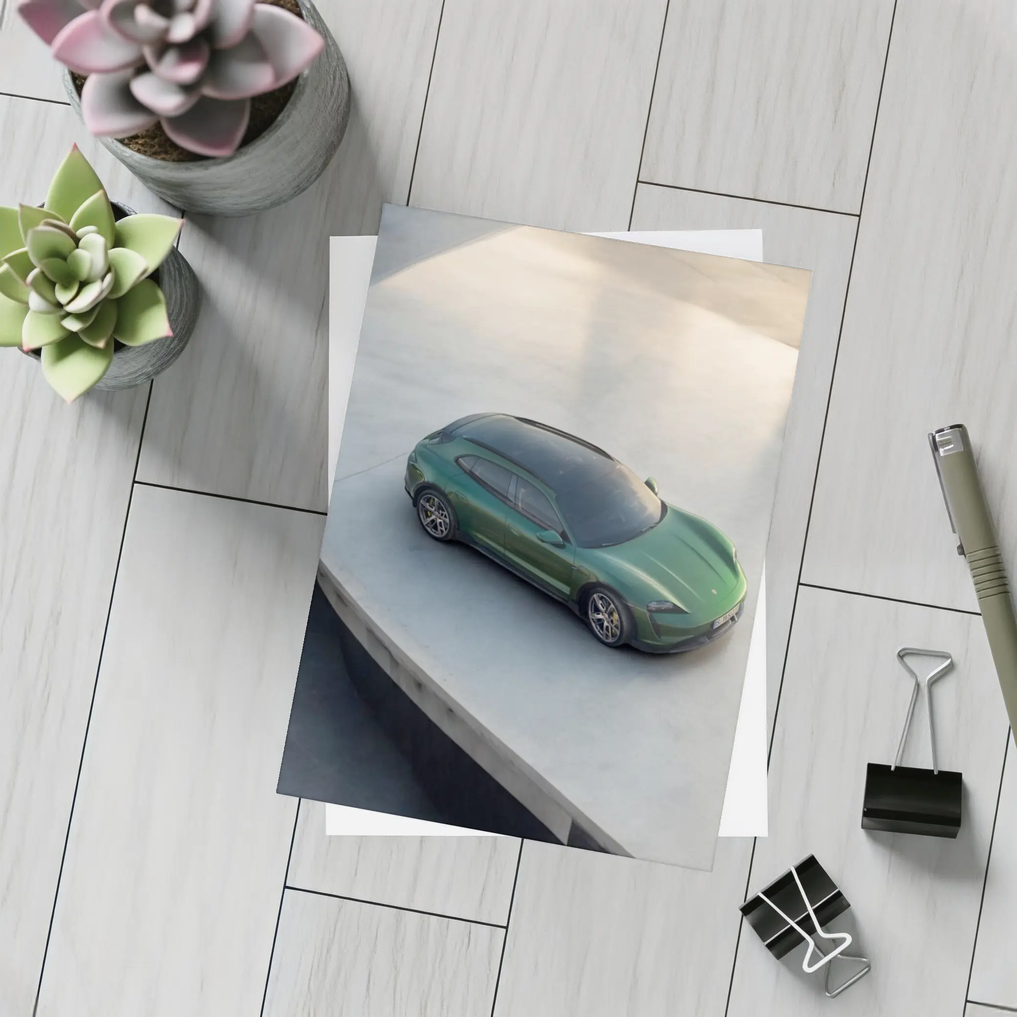 Green Porsche Taycan Sport Turismo Overhead View – Postcards