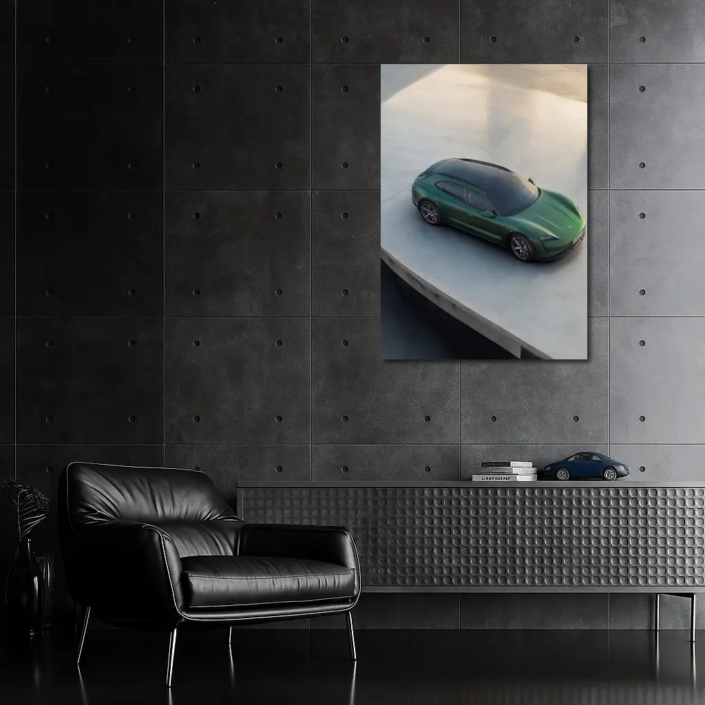 Green Porsche Taycan Sport Turismo Overhead View – Wall Art