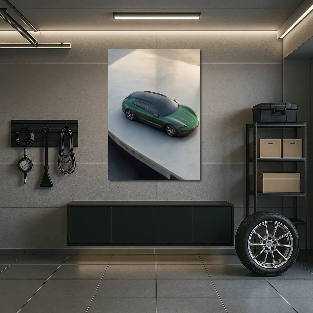 Green Porsche Taycan Sport Turismo Overhead View – Wall Art