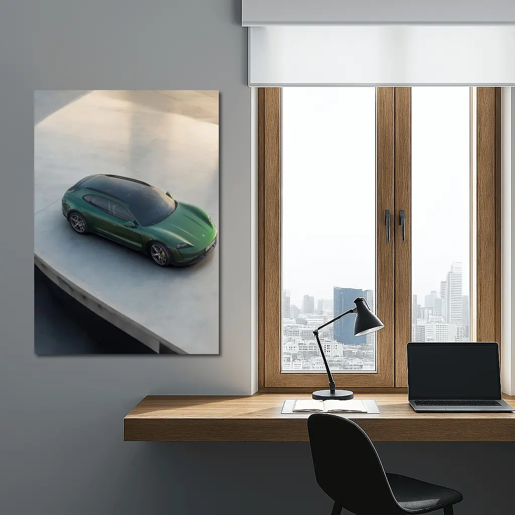 Green Porsche Taycan Sport Turismo Overhead View – Wall Art
