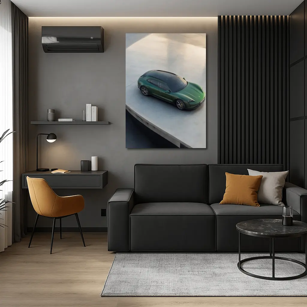 Green Porsche Taycan Sport Turismo Overhead View – Wall Art