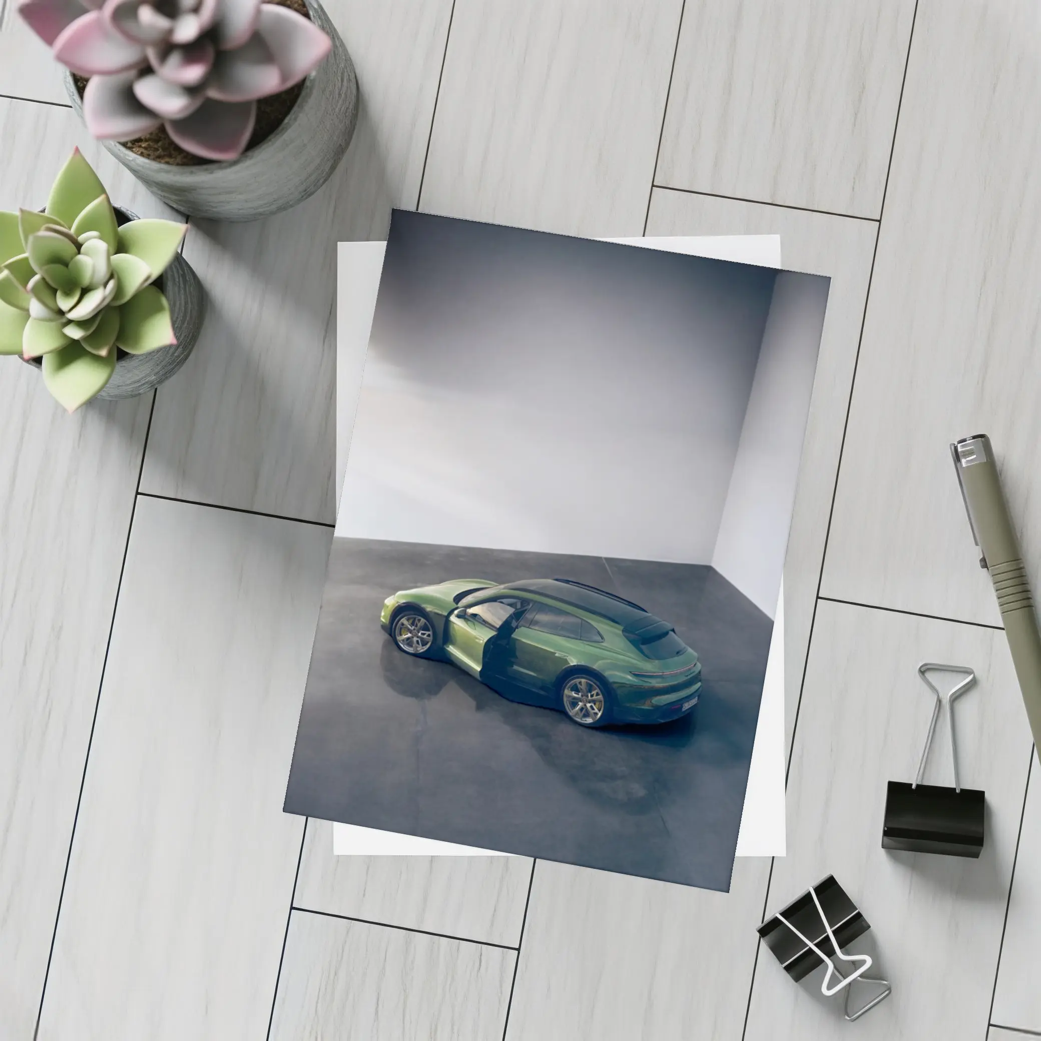 Porsche Macan Green Studio Overhead View – Postcards