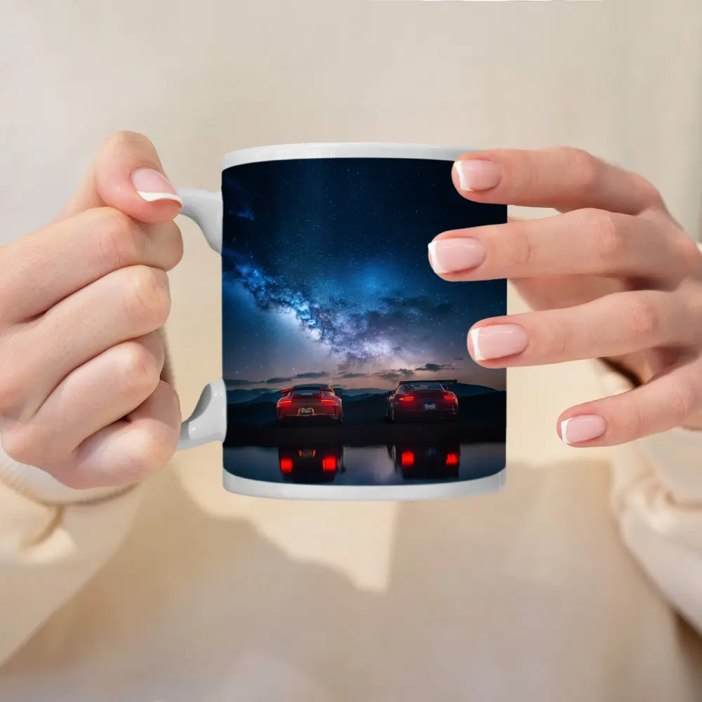Two Red Porsche 911 Under Milky Way – Mugs