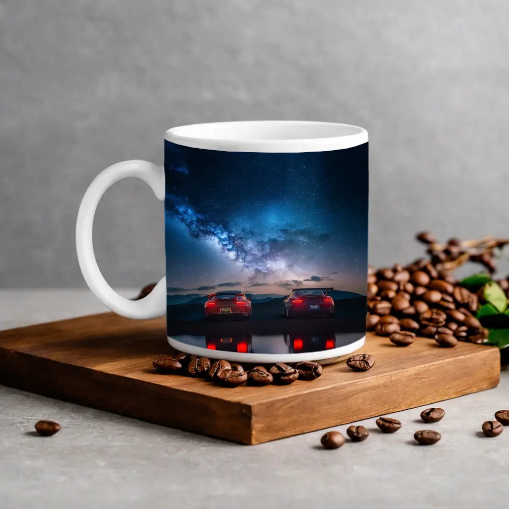 Two Red Porsche 911 Under Milky Way – Mugs