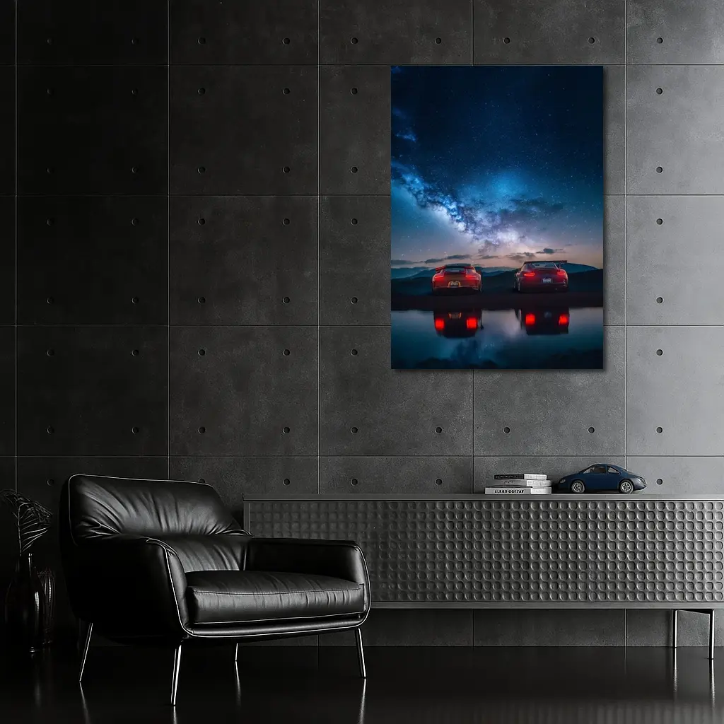 Two Red Porsche 911 Under Milky Way – Wall Art