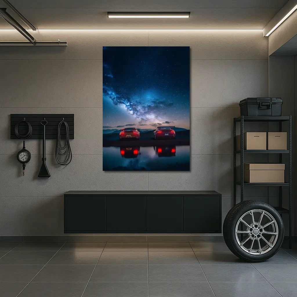 Two Red Porsche 911 Under Milky Way – Wall Art