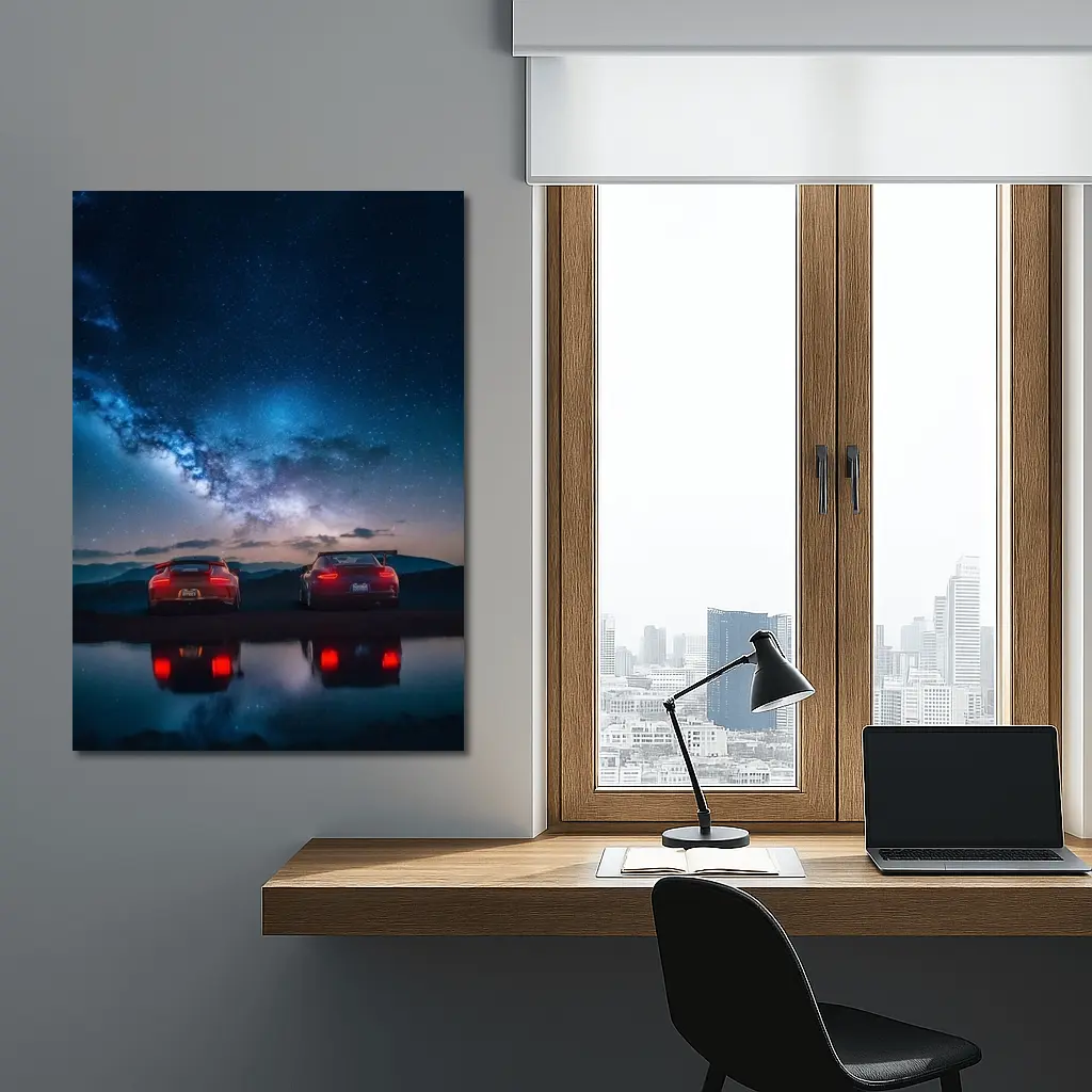 Two Red Porsche 911 Under Milky Way – Wall Art