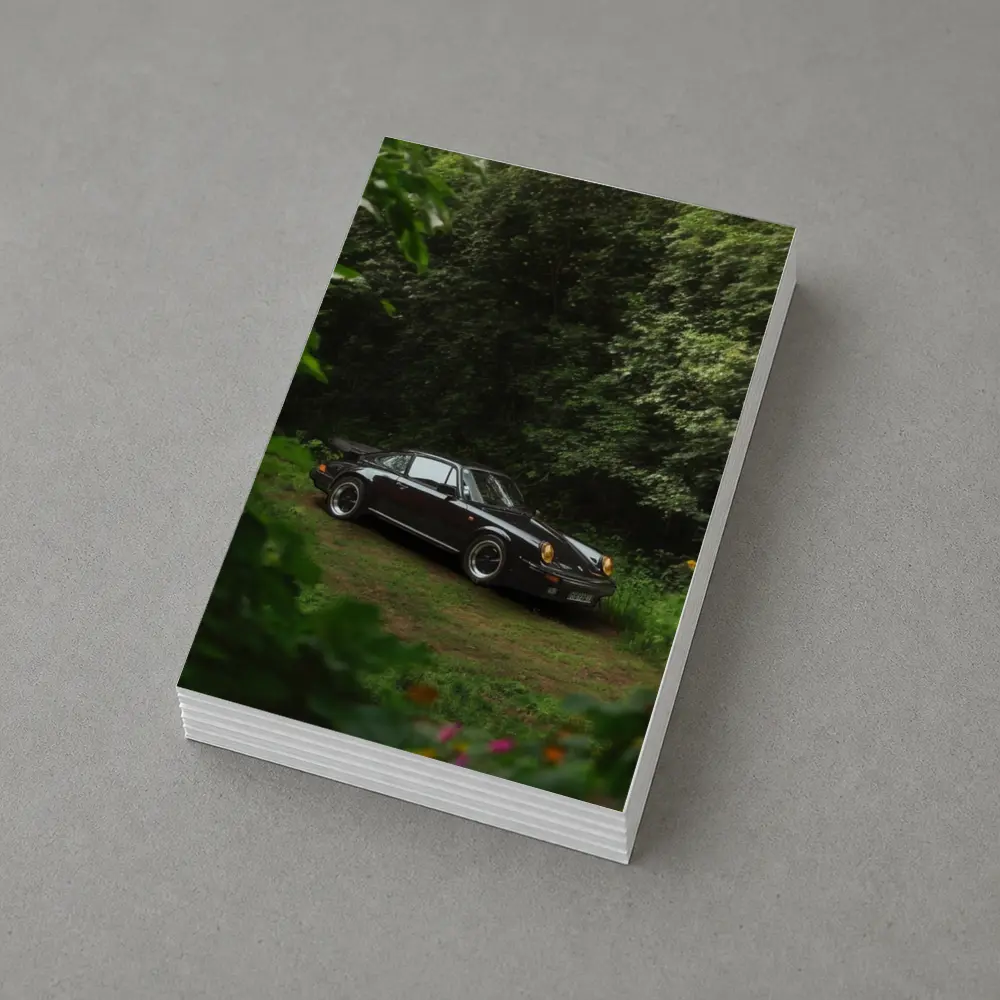 Black Porsche 911 Parked in Green Forest – Postcards