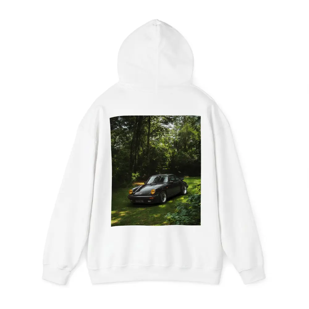 Black Porsche 911 Parked in Green Forest – Hoodies