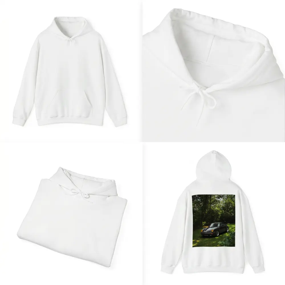 Black Porsche 911 Parked in Green Forest – Hoodies