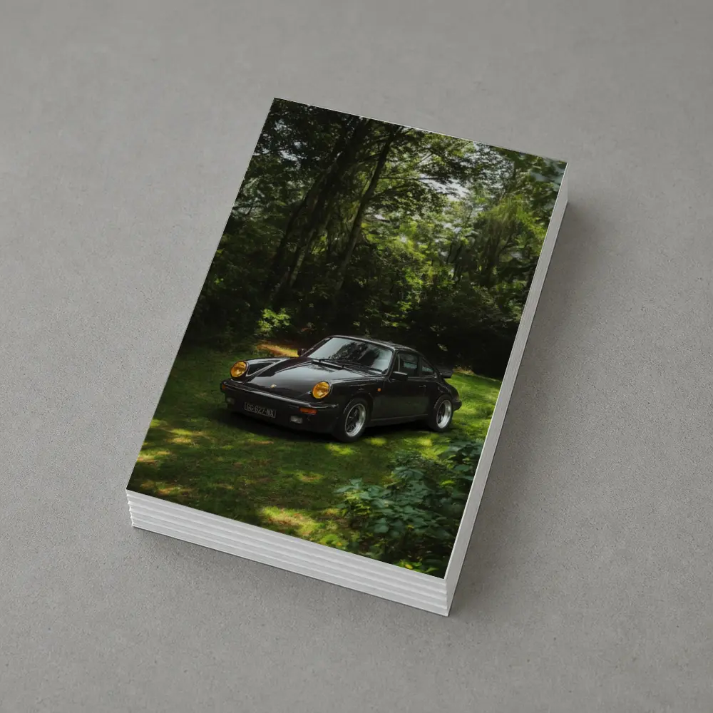 Black Porsche 911 Parked in Green Forest – Postcards