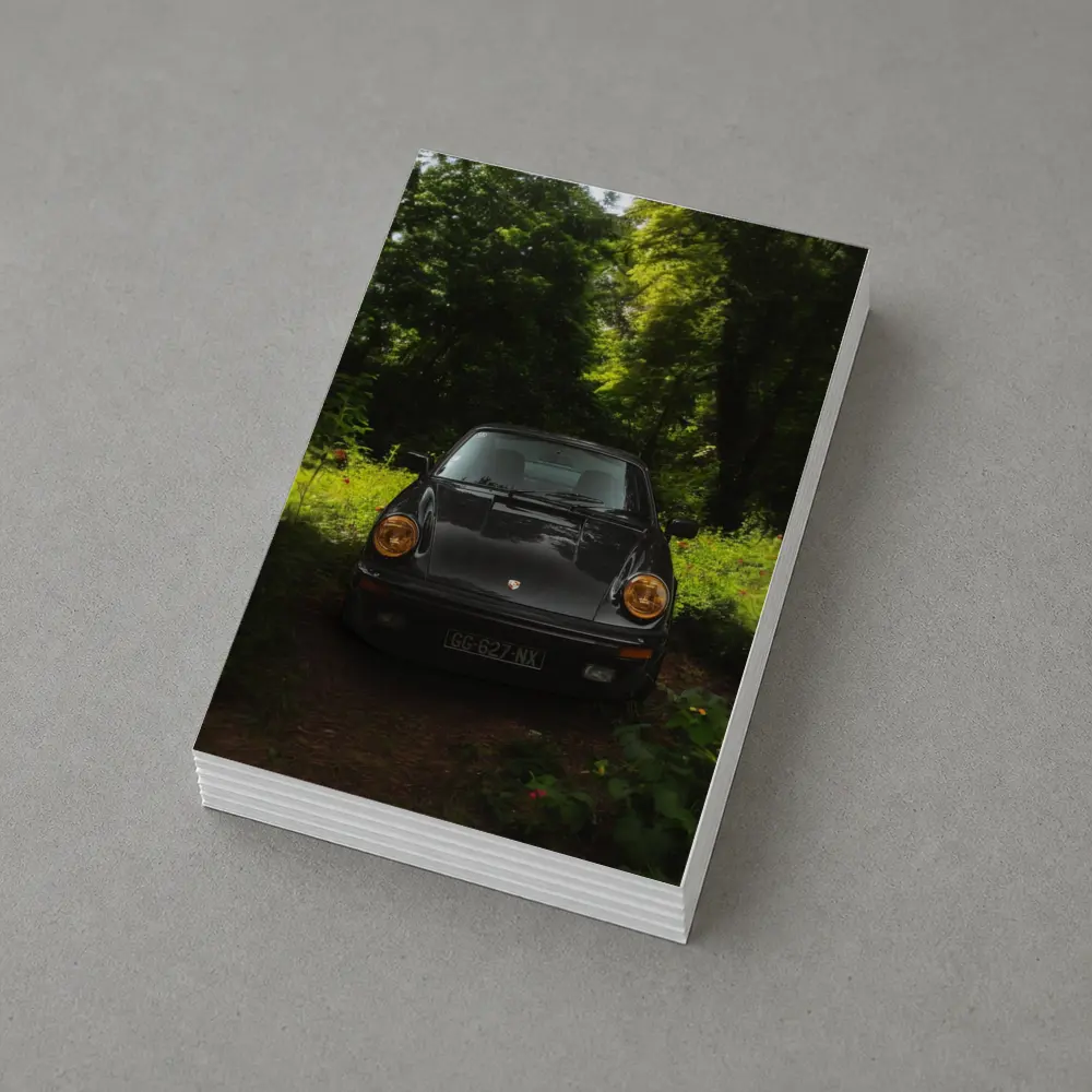 Black Porsche 911 Parked in Green Forest – Postcards