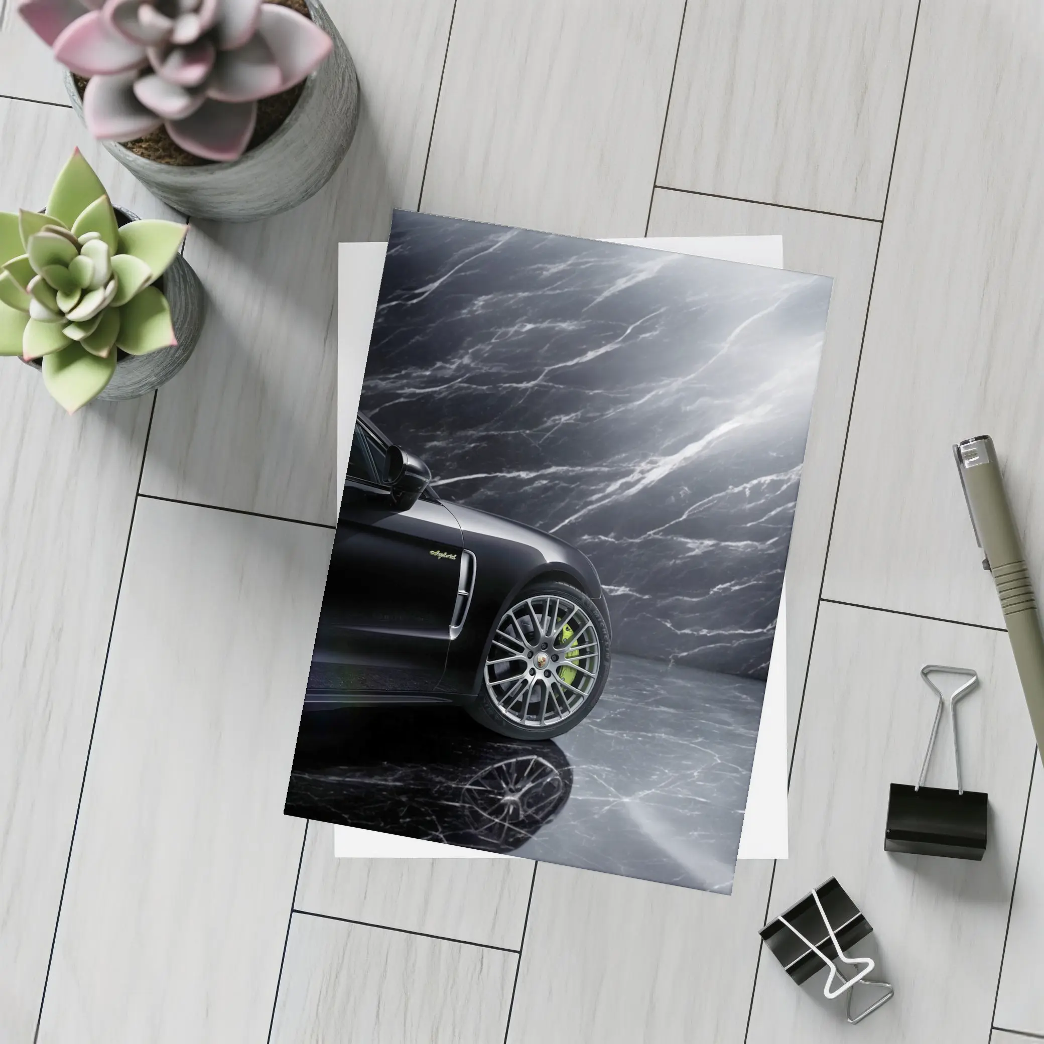 Porsche Panamera Black on Dark Marble – Postcards