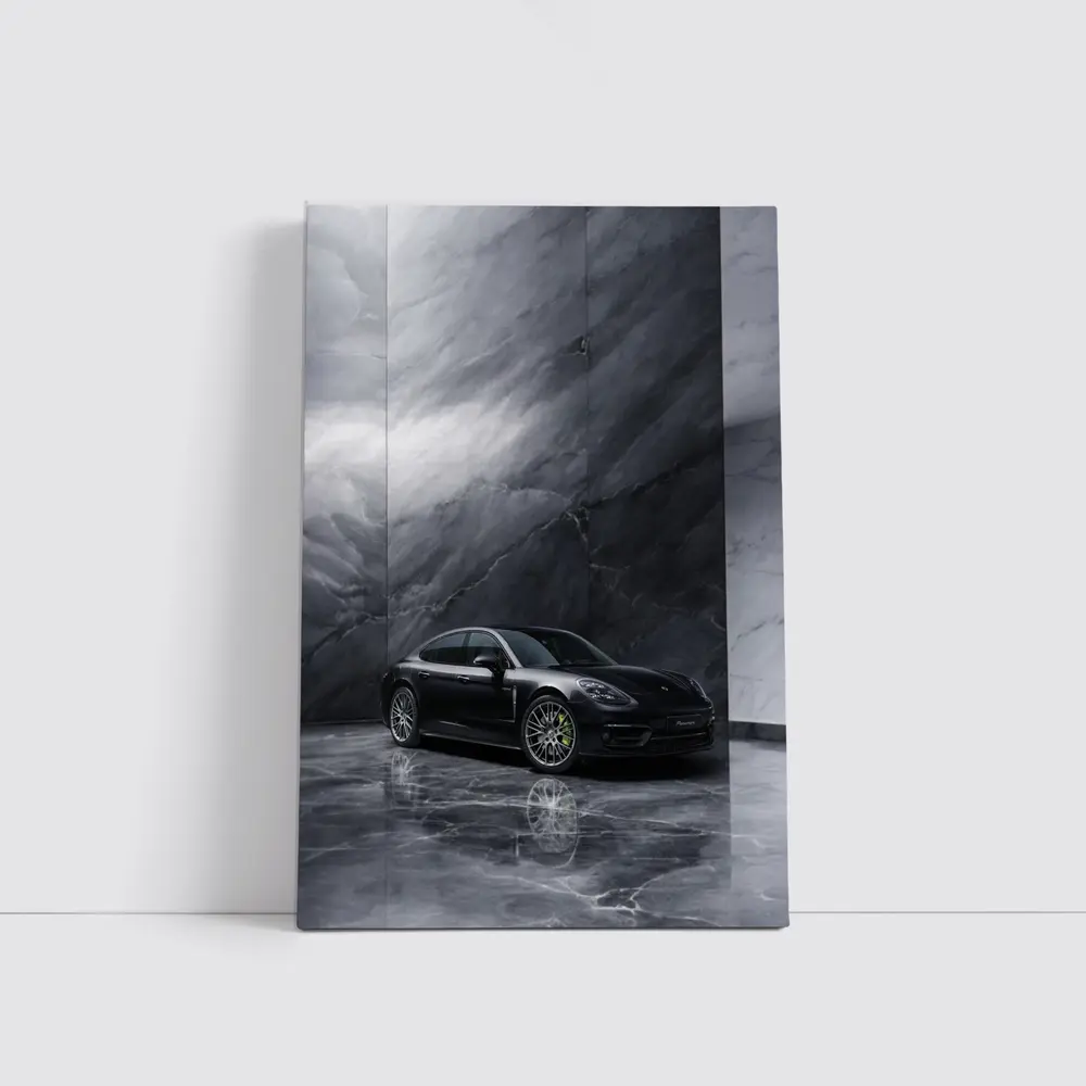 Porsche Panamera Black On Marble Background – Wall Art