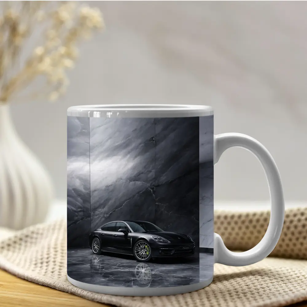 Porsche Panamera Black On Marble Background – Mugs