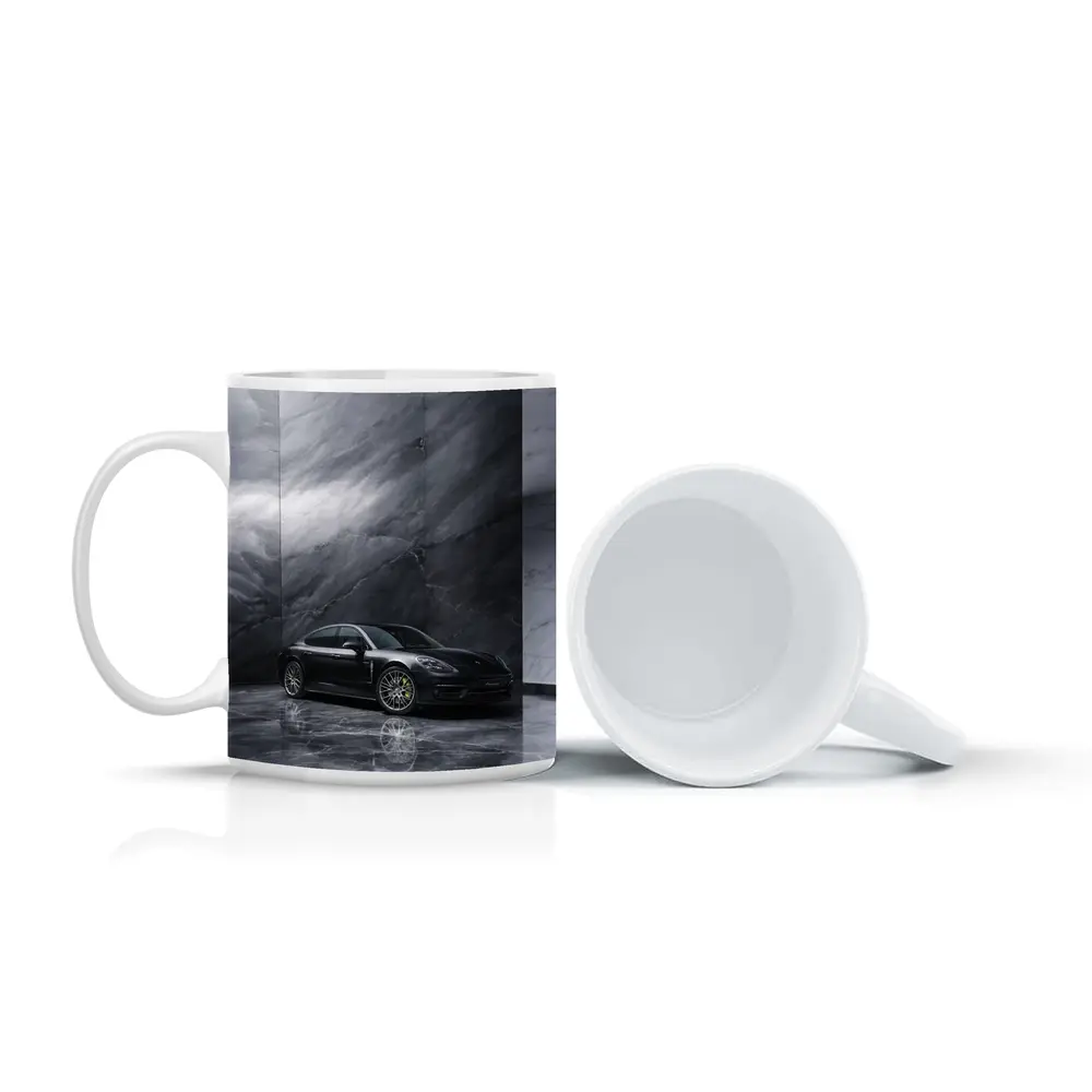 Porsche Panamera Black On Marble Background – Mugs