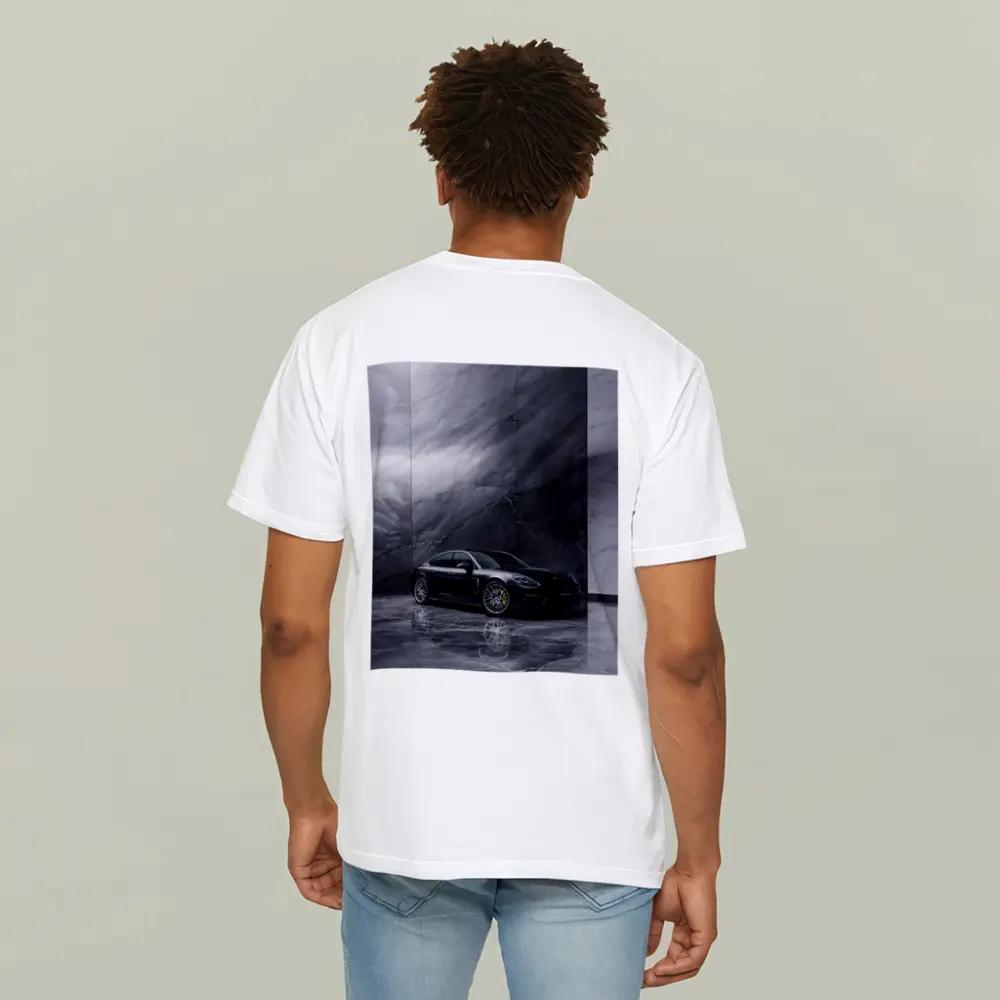 Porsche Panamera Black On Marble Background – T-Shirts