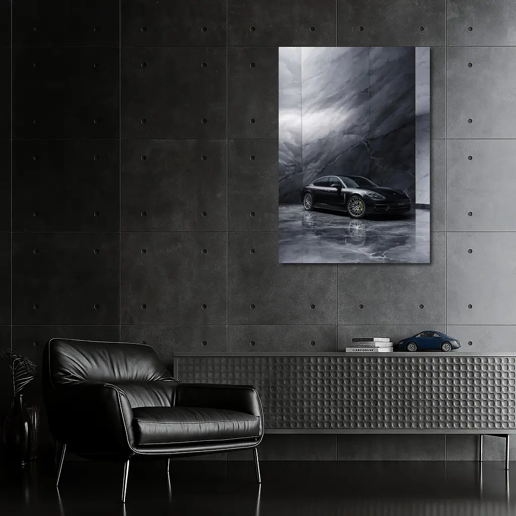 Porsche Panamera Black On Marble Background – Wall Art