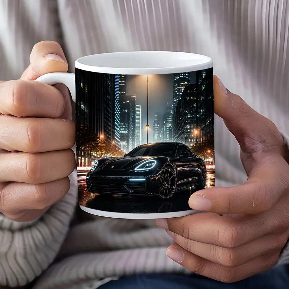 Porsche Panamera Black Night City Streets – Mugs