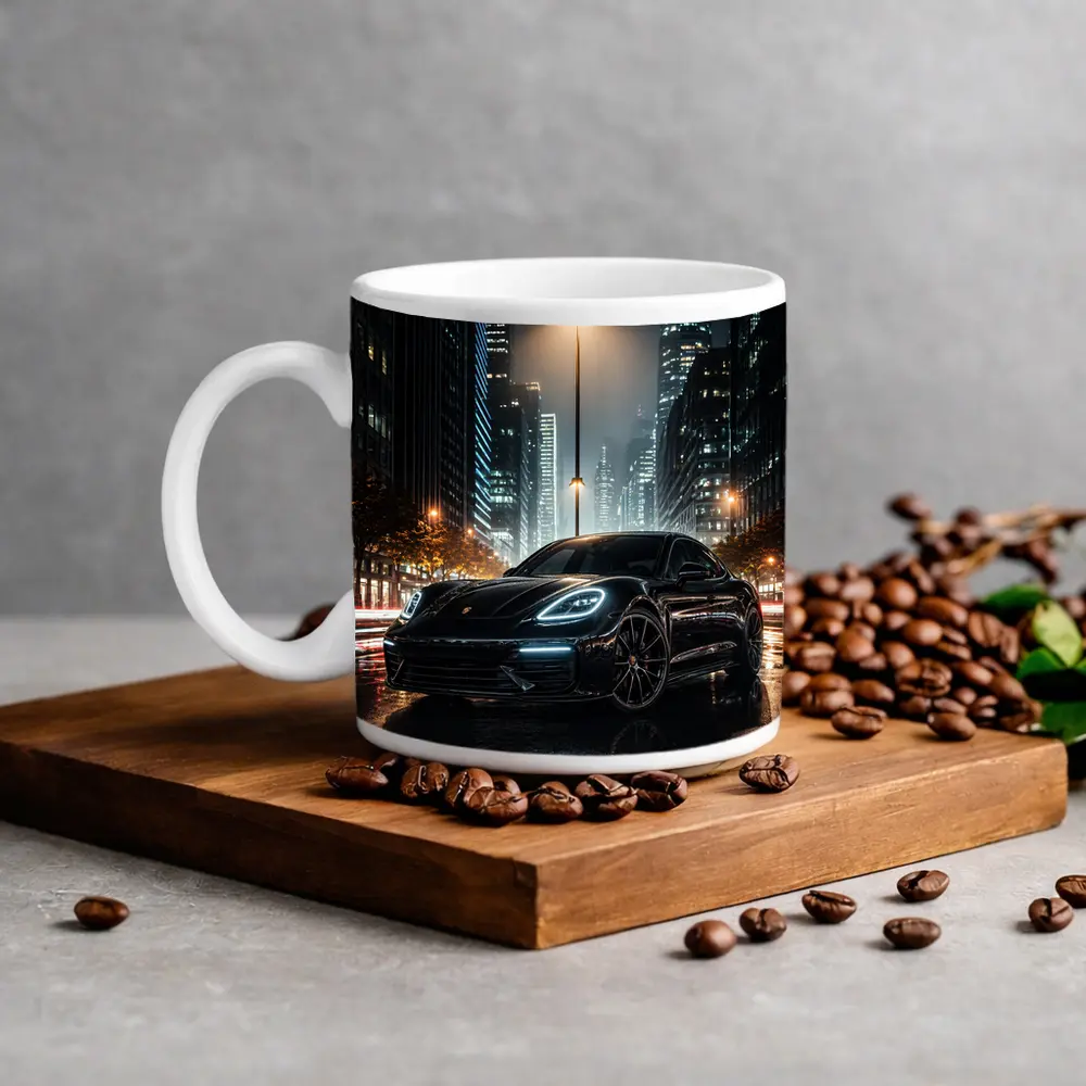 Porsche Panamera Black Night City Streets – Mugs