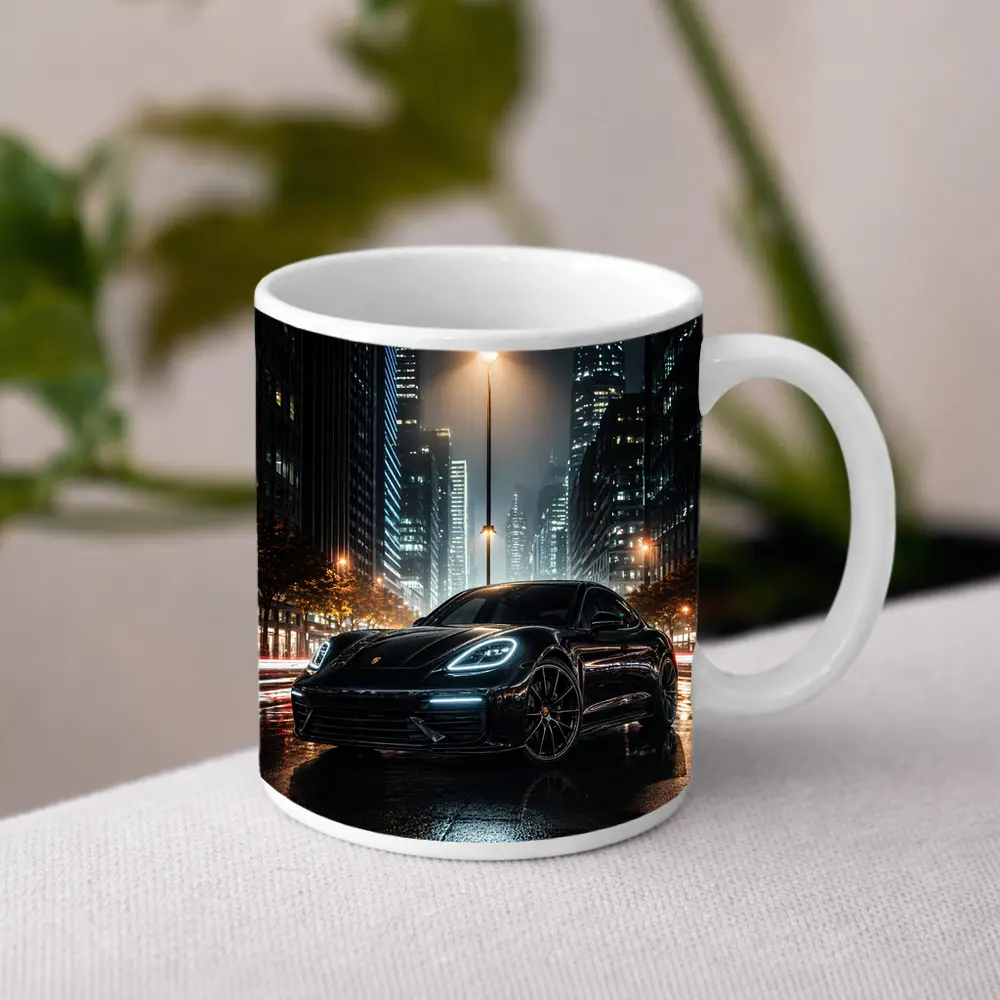 Porsche Panamera Black Night City Streets – Mugs