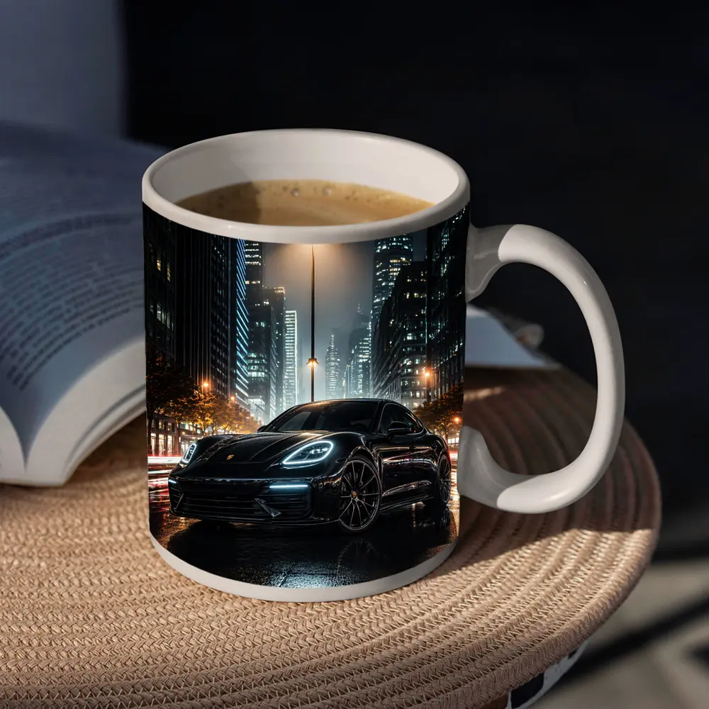 Porsche Panamera Black Night City Streets – Mugs