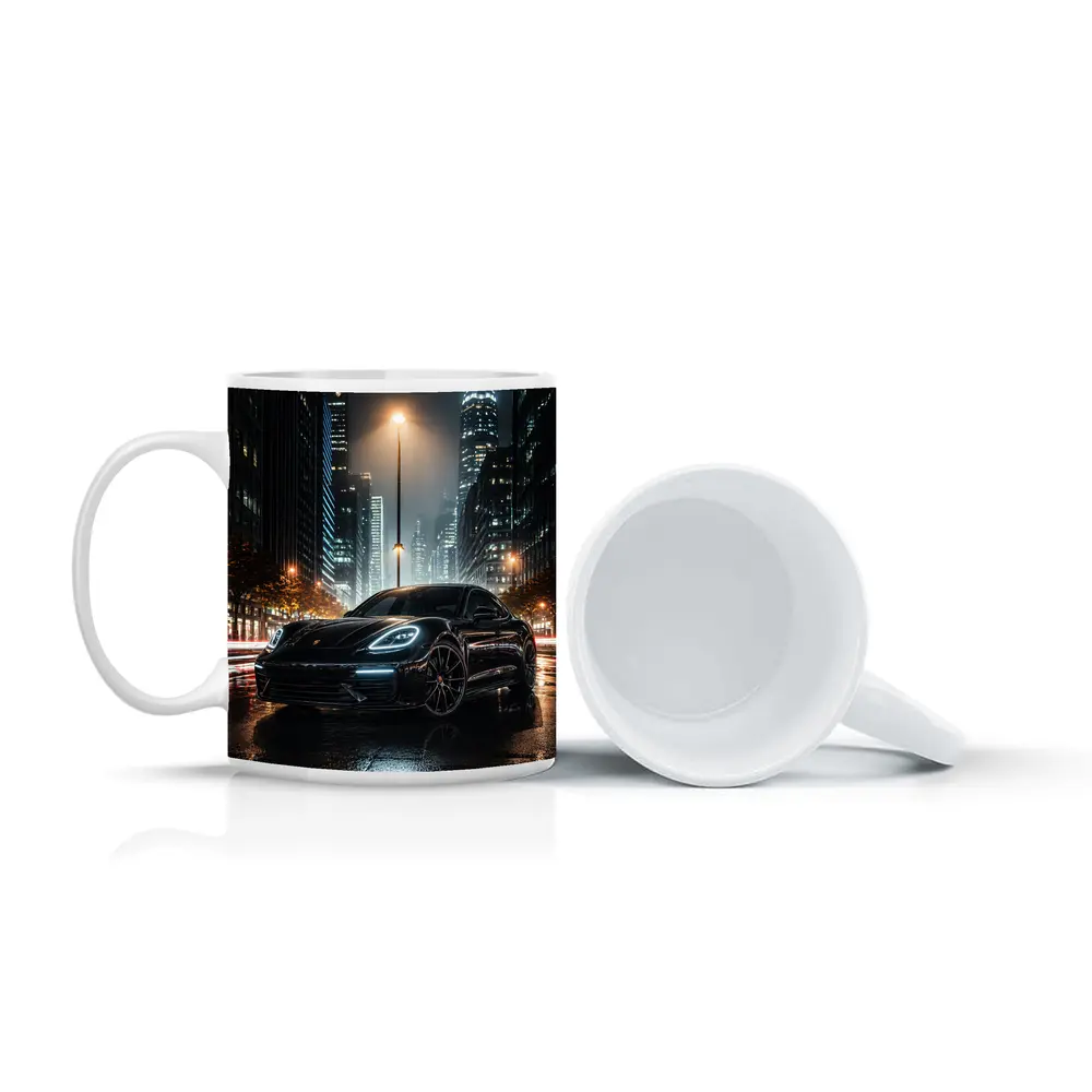 Porsche Panamera Black Night City Streets – Mugs