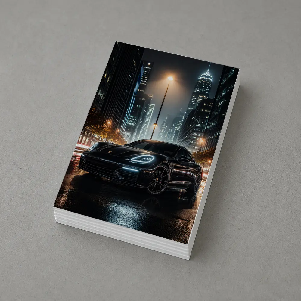 Porsche Panamera Black Night City Streets – Postcards