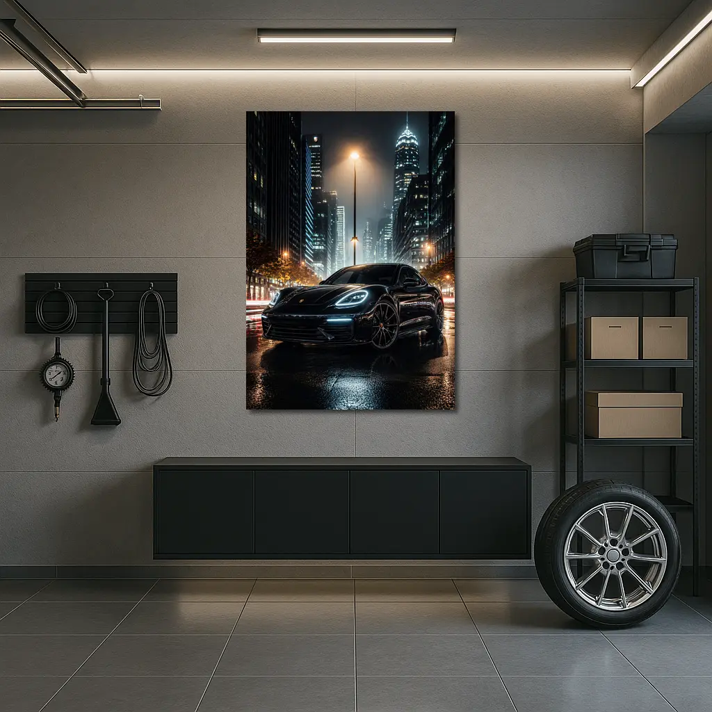 Porsche Panamera Black Night City Streets – Wall Art