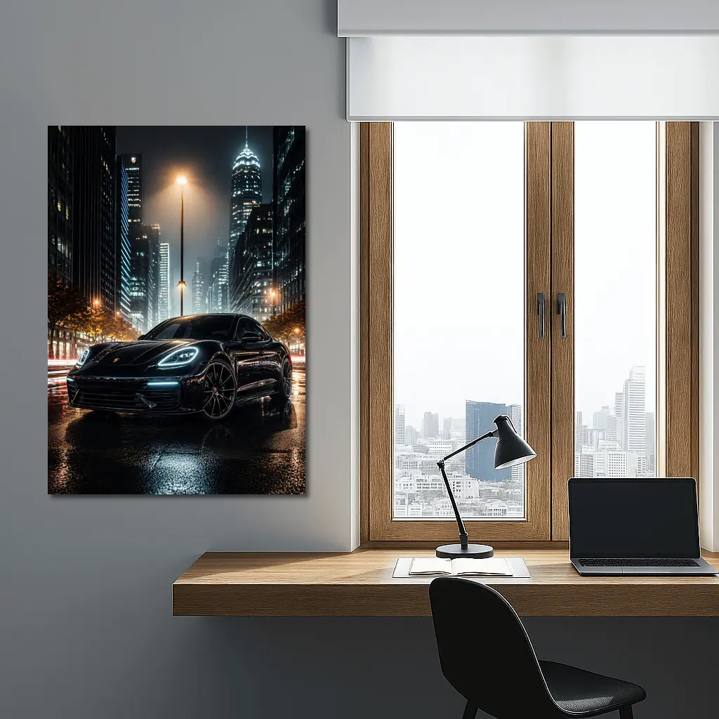 Porsche Panamera Black Night City Streets – Wall Art